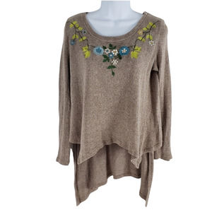 Southern Fashion House Knit Top Asymmetric Shabby Chic Brown Small